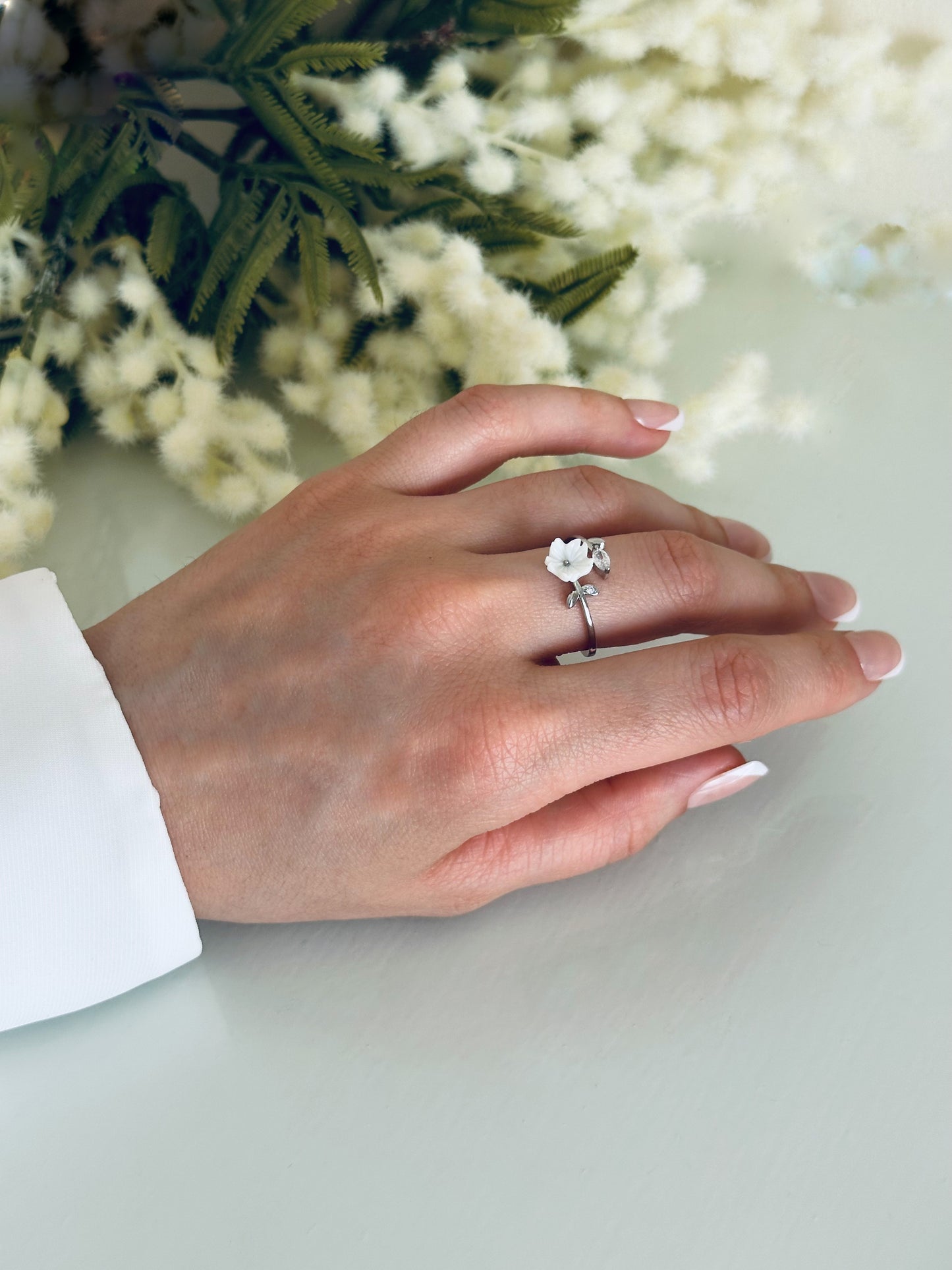 Silver Diamond Flower Ring