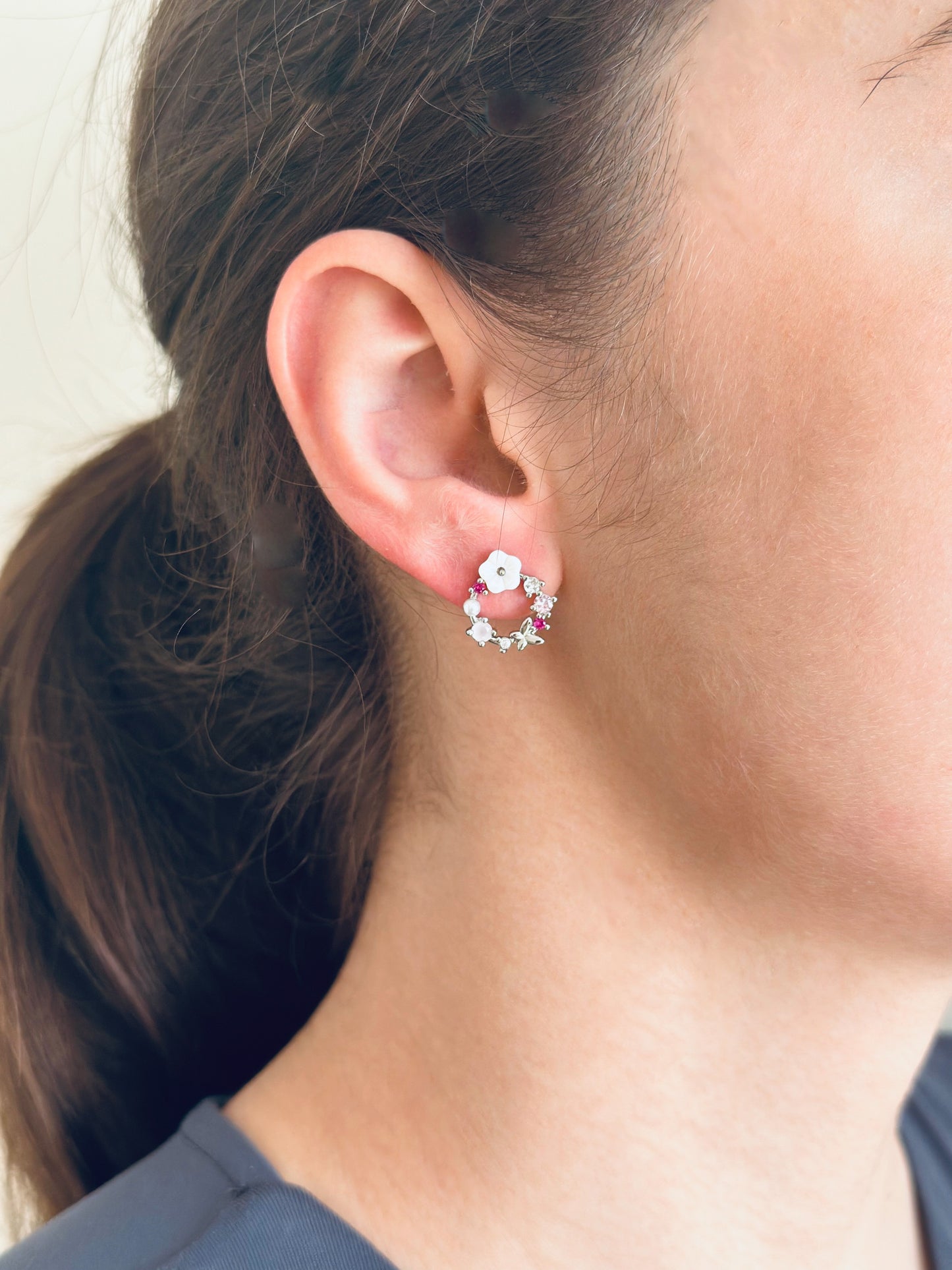 Silver Cherry Blossom Diamond Earrings