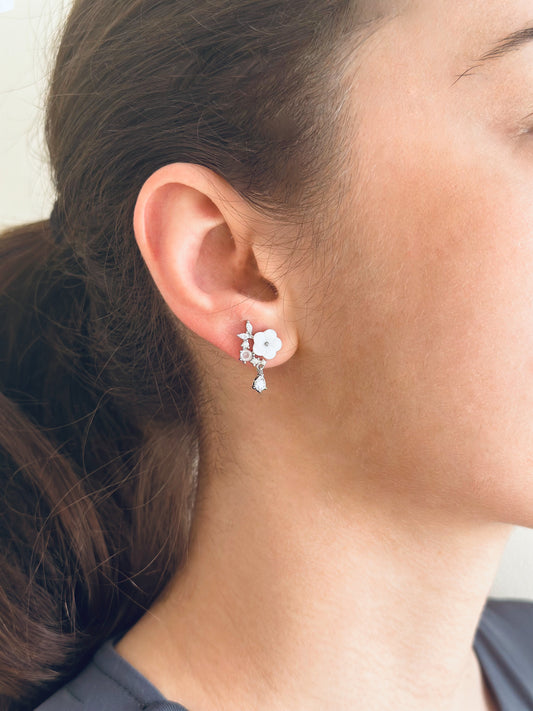 Silver Blossom Flower Diamonds Earrings