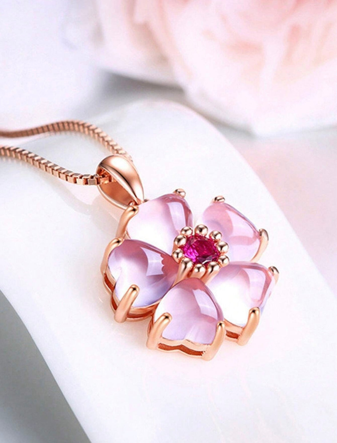 Anna S925 Sterling Silver Rose Gold Crystal Necklace