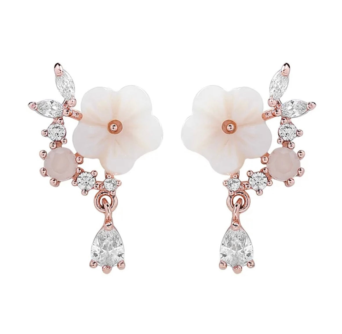 Rose Gold Blossom Flower Diamond Earrings