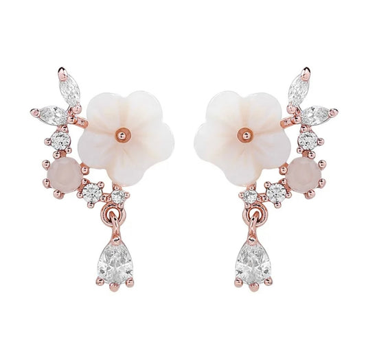 Rose Gold Blossom Flower Diamond Earrings
