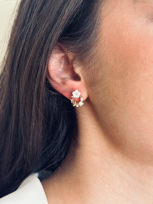 Gold Diamonds Blossom Flower Earrings