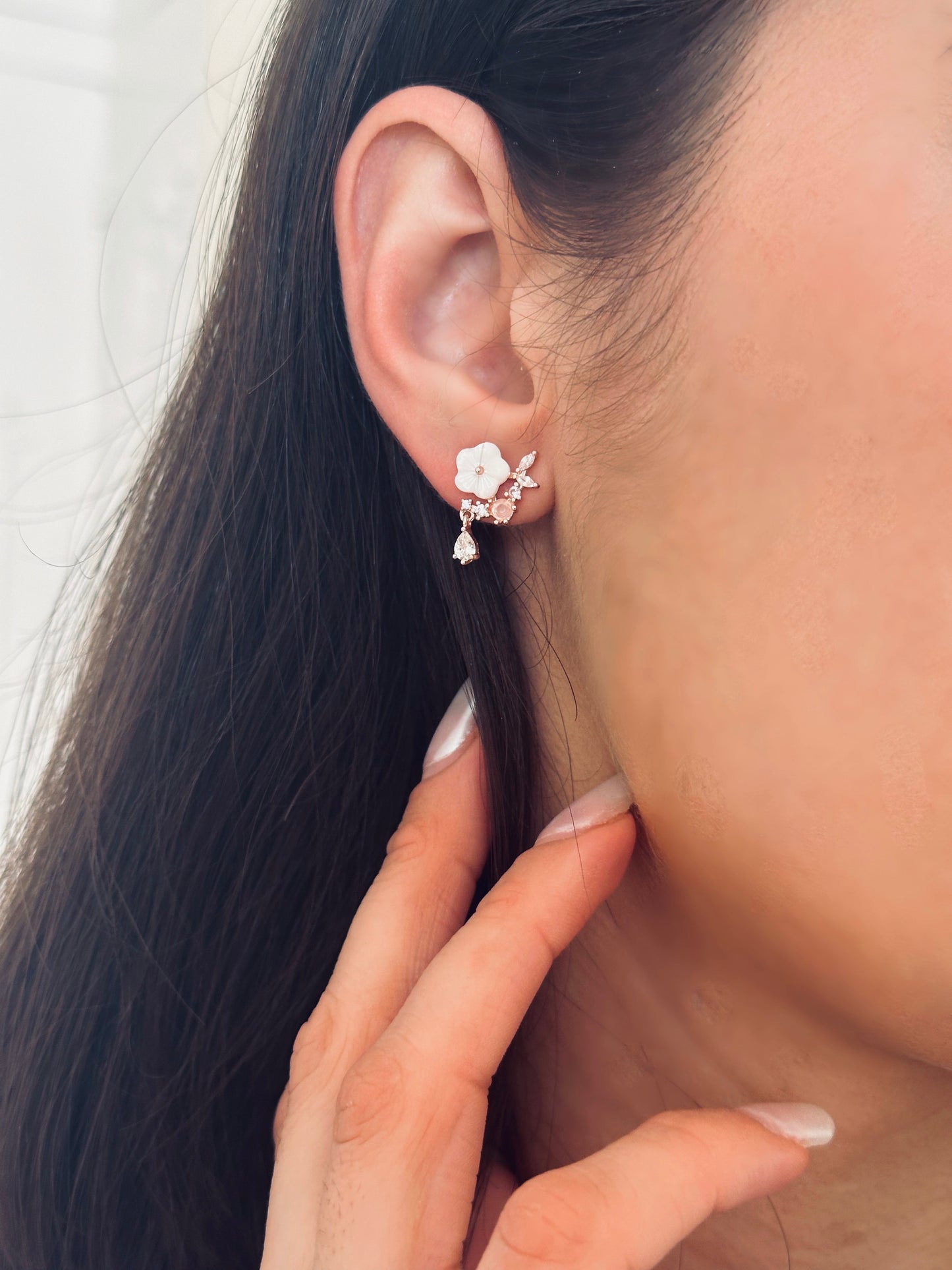 Rose Gold Blossom Flower Diamond Earrings